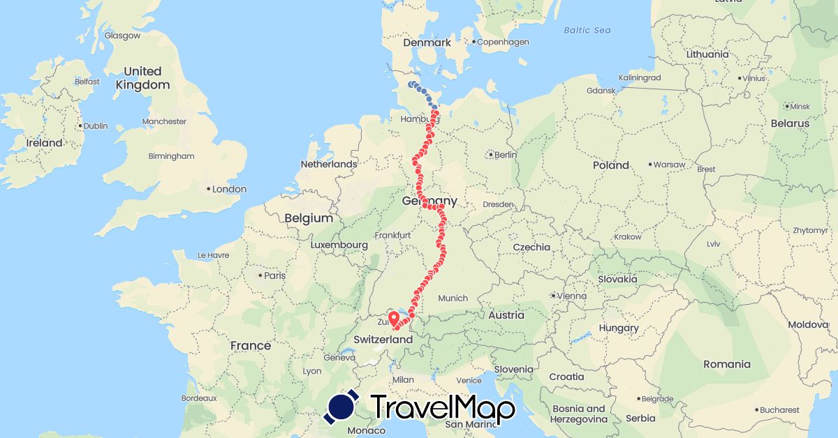 TravelMap itinerary: cycling, hiking in Germany (Europe)